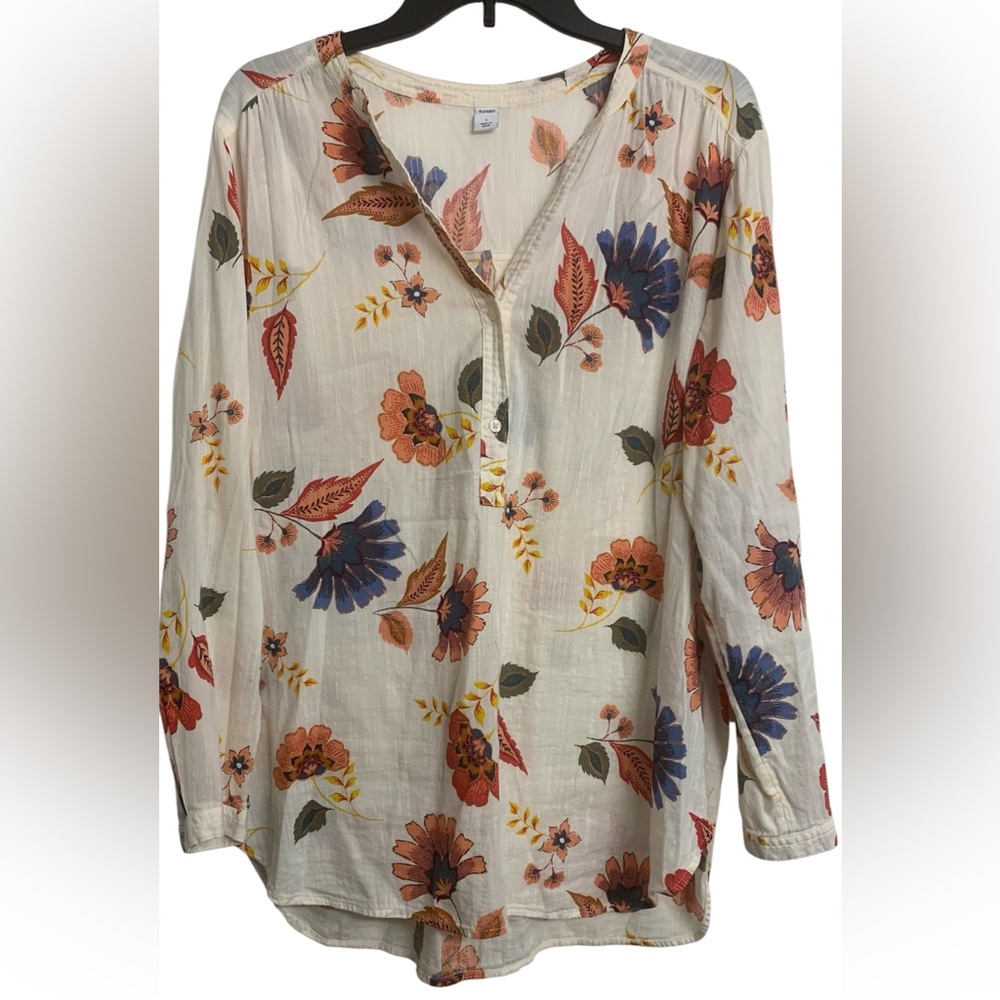 Old Navy L Cotton Lightweight Floral Coastal Blouse V Neck